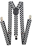 Navisima Adjustable Elastic Y Back Style Suspenders for Men and Women With Strong Metal Clips, Black and White Checker (1 Pack)