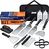 OUII Flat Top Griddle Accessories Set for Blackstone and Camp Chef Griddle - 14 Pieces Set with Griddle Cleaning Kit & Carry Bag! Metal Spatula, Griddle Scraper, Egg Rings for Teppanyaki & Gas Grill