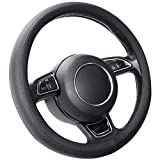 SEG Direct Car Steering Wheel Cover for Prius Civic 14" - 14 1/4", Black Microfiber Leather