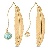 Jiazhenep Bookmarks, 2 Pack Metal Feather Pendant Book Markers Gifts for Women, Kids, Teens Girls, Readers and Book Lovers.(Seashell.Treasure)