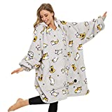 THREE POODLE Wearable Blanket Hoodie for Women Men Adults ,Oversized Hooded Blanket with Big Pocket , Super Warm Soft Cozy Sherpa Blanket Sweatshirt