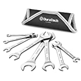 DURATECH Super-Thin Open End Wrench Set, SAE, 8-Piece, Including 1/4", 9/32", 5/16", 3/8", 11/32", 13/32", 7/16", 1/2", 9/16", 11/16", 3/4", 13/16", 7/8", 15/16", 1", 1-1/16", with Rolling Pouch