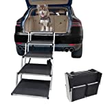 Petshug 5 Steps Aluminum Sturdy Pet Ramp Stairs for Large Dogs, Folding Lightweight Dog Steps with Increased Nonslip Surface for Trucks, Cars, SUV and High Beds, Portable Ladder Supports Up to 200 Lbs