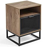 LINSY HOME Industrial Nightstand, Black Metal End Table with Storage Drawer, Wood Square Side Table for Home Living Room.