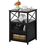VECELO Night Stand, End Side Table with Storage Space and Door,Modern Nightstands for Living Room,Bedroom, Black