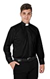 IvyRobes Mens Tab-Collar Long Sleeves Clergy Shirt Black (Necksize 16")