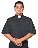 For His Service Men's Tab Collar Clergy Shirt Short Sleeves (16-16 1/2, Black)