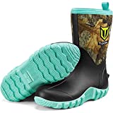 TIDEWE Rubber Boots for Women, 5.5mm Neoprene Insulated Rain Boots with Steel Shank, Waterproof Mid Calf Hunting Boots, Durable Rubber Work Boots for Farming Gardening Fishing (Realtree Edge Camo Size 9)
