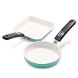 GreenLife Mini Square Grill Pan and Mini Round Egg Pan Set, Turquoise -