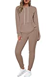 Womens Loungewear Set with Pockets 2 Piece Outfits Sweatsuits for Women Set Beige M