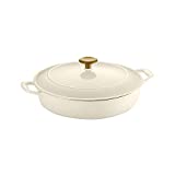 Tramontina Covered Braiser Cast Iron 4 Qt Latte with Gold Stainless Steel Knob, 80131/087DS