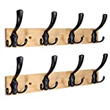 Wall Mounted Coat Rack,Bamboo Wooden Entryway Rustic Coat Rack,Heavy Duty Coat Hat Hanger Hooks,4-Hook Rail for Entryway,Bathroom,Bedroom,Closet Room,Kitchen,Mudroom(2 Pack, Natural Color)