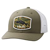 HUK Men's Trucker Anti-Glare Fishing Snapback Hat, Camo Bass-Kalamata Olive, 1