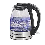 Hamilton Beach Glass Electric Tea Kettle, Water Boiler & Heater, 1 Liter, 1500 Watts for Fast Boiling, BPA Free, Cordless Serving, Auto-Shutoff & Boil-Dry Protection, Soft Blue LED (40930)