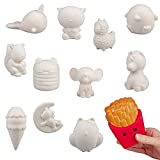 DIY Jumbo Blank Slow-Rising Squishies -12 Different 4-6" Designs -White Kawaii Sqwishy Toys for Painting, Decorating, Soft Scented Stress Relief Art Crafts -Kids Holiday Birthday Party Activity Gift