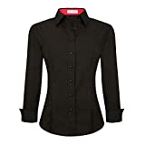 Alex Vando Womens Dress Shirts Regular Fit Long Sleeve Stretch Work Shirt,Black,M