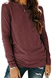 AUTOMET Long Sleeve Shirts for Women T Shirts Crewneck 2021 Cotton Tshirt Fall Fashion Underscrub Tunic Tops Fitted Shirts Ladies Cloth Tee Wine Red