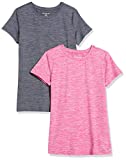 Amazon Essentials Women's 2-Pack Tech Stretch Short-Sleeve Crewneck T-Shirt, -charcoal heather/radiant raspberry heather, X-Large