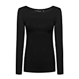 OThread & Co. Women's Long Sleeve T-Shirt Scoop Neck Basic Layer Stretchy Shirts (Large, Black)