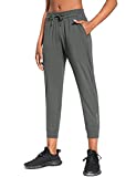 BALEAF Women's Jogger Pants with Zipper Pockets Cute Petite Sweatpants Ankle Pants Travel Slim Fit Gray Large