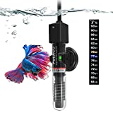 PULACO 25W Small Aquarium Betta Heater with Free Thermometer Strip, Under 6 Gallon Fish Tanks (Preset Temperature 78)