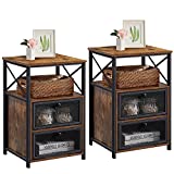 VECELO End Table with flip Drawer and X-Design Side, Modern Style and studry Nightstand for Bedroom Office, Easy Assembly, Set of 2, Brown