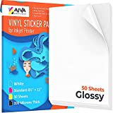 Printable Vinyl Sticker Paper - Waterproof Decal Paper for Inkjet Printer - 50 Self-Adhesive Sheets - Glossy White - Standard Letter Size 8.5"x11"