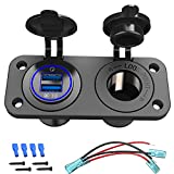 Quick Charge 3.0 Cigarette Lighter Outlet Splitter, 12V USB Charger Waterproof Power Socket Adapter DIY Kit with Blue LED Dual USB Ports for Rocker Switch Panel on Car Boat Marine RV, etc