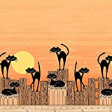 Michael Miller Bats & Black Cats Stray Cat Strut Orange, Quilting Fabric by the Yard