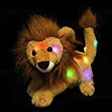 Hopearl LED Plush Lion Light up Stuffed Jungle Animal Floppy Puppy Night Lights Glow in The Dark Christmas Winter Birthday Gifts for Kids Toddler Girls, Brown, 11.5''