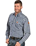 Wrangler Riggs Workwear Men's Flame Resistant Western Long Sleeve Two Pocket Snap Shirt, navy plaid, 3X