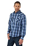 Wrangler Men's Western Fashion Two Pocket Long Sleeve Snap Shirt, Blue Black Plaid, X-Large