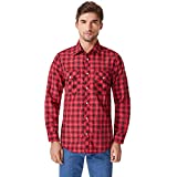 JMBONHEUR Western Shirts for Men - Men's Cowboy Pearl Snap Buttons Long Sleeve Plaid 2 Pockets Casual Shirt (Red Black #22, XL)