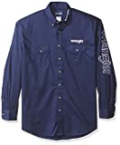 Wrangler Men's Western Logo Long Sleeve Snap Front Shirt, Navy, M