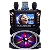 Karaoke USA GF845 Complete Karaoke System with 2 Microphones, Remote Control, 7” Color Display, LED Lights - Works with DVD, Bluetooth, CD, MP3 and All Devices