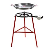 Garcima Tabarca Paella Pan Set with Burner, 20 Inch Carbon Steel Outdoor Pan and Reinforced Legs Imported from Spain (14 Servings)