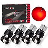 BRISHINE 300LM Extremely Bright Canbus Error Free 194 168 2825 W5W T10 LED Bulbs Brilliant Red 9-SMD 2835 Chipsets for Map Dome Rear Side Marker Lights, Tail Center High Mount Stop Lights (Pack of 4)