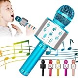 Wireless Bluetooth Karaoke Microphone for Kids, 5-in-1 Portable Handheld Karaoke Mic Speaker Player Recorder with Adjustable Remix FM Radio for Kids Girls Boys Teens Birthday (Blue)