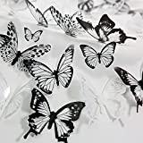 Aulynp 72Pcs Butterfly Wall Decor Stickers Glitter Removable 3D Mural Butterflies for Home Decoration Living Room Kids Bedroom Wall Decals Party Birthday Wedding with Adhesive Dots Black White