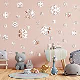 30 Pieces Snowflakes Stickers Acrylic Mirrors Wall Stickers 3D Mirrors Wall Decals Adhesive DIY Wall Sticker Decorative Sticker Removable Snowflakes Acrylic Mirror Setting Wall Decor (Silver)