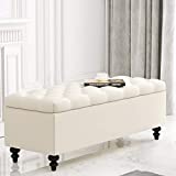 HUIMO Ottoman with Storage, 51-inch Storage Ottoman Bench with Button-Tufted, Bedroom Bench Safety Hinge Ottoman in Upholstered Fabrics, Large Storage Bench for Bedroom, Living Room (Ivory)
