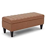 CHITA Channel Tufted Storage Ottoman Bench, Square Faux Leather Ottoman with Storage for Living Room Bed, Saddle Brown