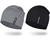 EMPIRELION 9" Multifunctional Lightweight Beanies Hats 2 Pack, Running Skull Cap Helmet Liner Sleep Caps for Men Women (Black + Mid Grey Melange)