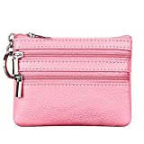Women's Genuine Leather Coin Purse Mini Pouch Change Wallet with Keychain ,pink