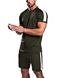 COOFANDY Mens 2 Piece Workout Shorts & T-shirt Sets Gym Top & Bottoms Set Running Tracksuits (Army Green XL)