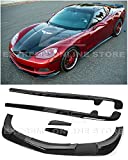 Replacement For 2005-2013 Chevrolet Corvette C6 Base Models | ZR1 EXTENDED Style Front Bumper Lip Splitter & Side Skirts Rocker Panel Extension Pair ( ABS Plastic - Painted Glossy Black )