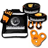 GearAmerica Off-Road Recovery Kit | Tow Strap + Tree Saver + Heavy Duty Snatch Block Pulley + Orange D-Ring Shackles + Winch Line Dampener Bag + Recovery Gloves | Ultimate 4x4 Winching Accessories