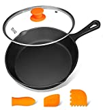 MICHELANGELO Cast Iron Skillet, 8 Inch Cast Iron Skillet With Lid, Preseasoned Small Skillet Oven Safe, Iron Skillets for Cooking with Silicone Handle & Scrapers - 8 Inch