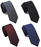 2.5" Skinny Ties for Men, Solid Slim Ties 4-Pack, Basic Colors Ties Assorted, Black Tie, Navy Blue Tie, Burgundy Tie, Gray Tie