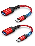 USB C to USB Adapter, JSAUX [0.5ft 2 Pack] Type C 3.0 OTG Cable On The Go Type C Male to USB A Female Adapter Compatible with MacBook Pro 2018 2017,Samsung Galaxy S20 S20+ Ultra S8 S9 Note 10 -Red